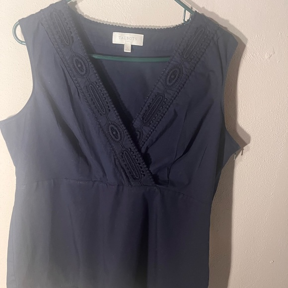 Talbots Navy Cotton Top Zips on Side Embroidered Surplice Sleeveless - Picture 5 of 5